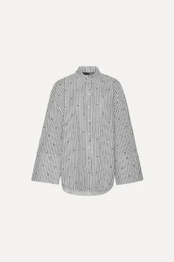 Tops-ROTATE Birger Christensen Poplin Oversized Shirt Striped Black 1000 Black Comb. color