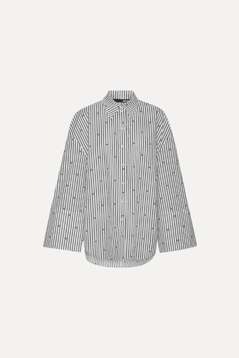 Tops-ROTATE Birger Christensen Poplin Oversized Shirt Striped Black 1000 Black Comb. color