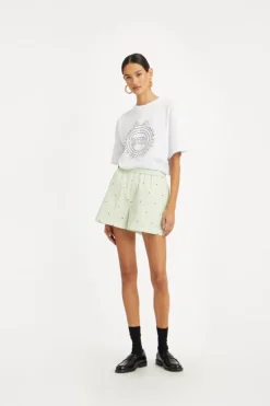 Skirts-ROTATE Birger Christensen Poplin Shorts Striped Green Gleam (Green) Comb. color