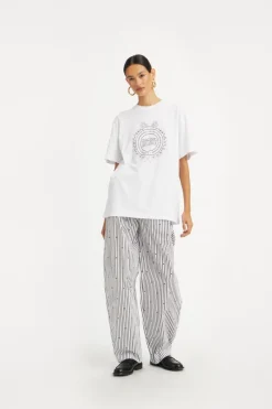 Pants-ROTATE Birger Christensen Poplin Tapered Pants Striped Black 1000 Black Comb. color