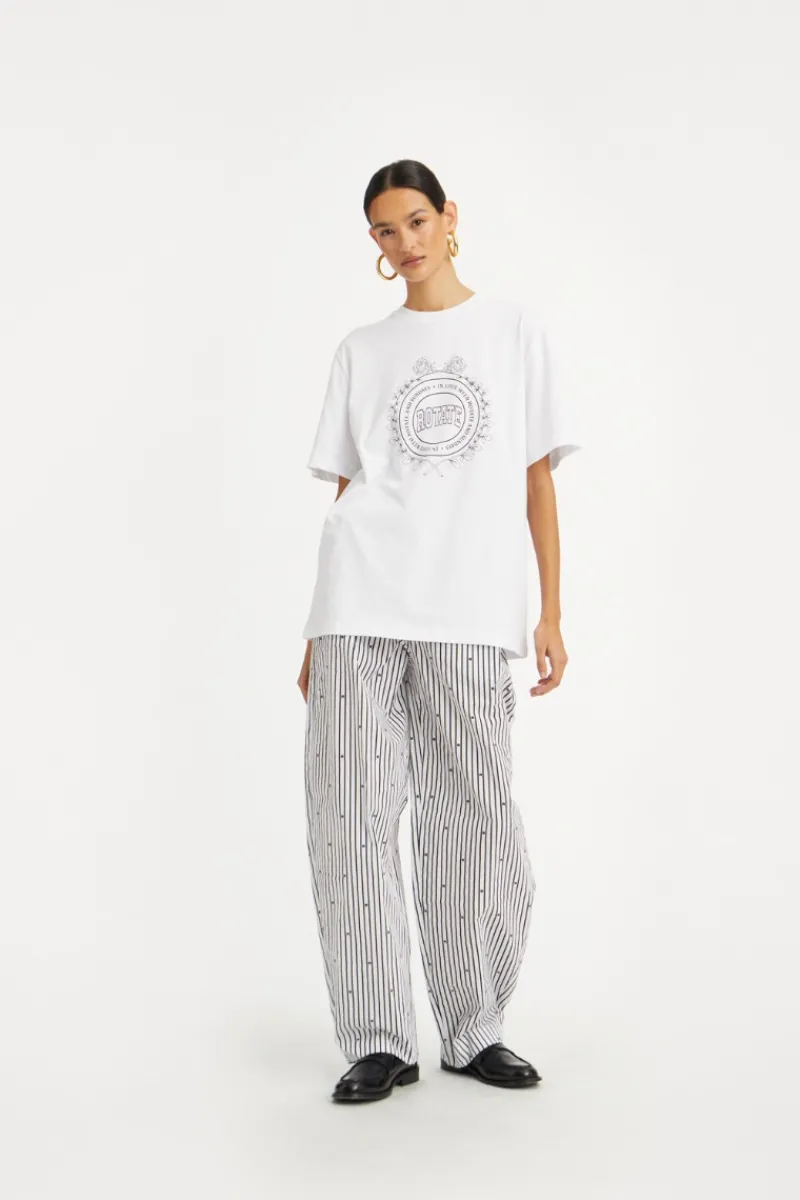 Pants-ROTATE Birger Christensen Poplin Tapered Pants Striped Black 1000 Black Comb. color