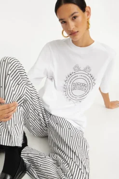 Pants-ROTATE Birger Christensen Poplin Tapered Pants Striped Black 1000 Black Comb. color