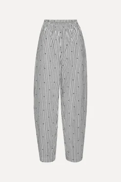 Pants-ROTATE Birger Christensen Poplin Tapered Pants Striped Black 1000 Black Comb. color