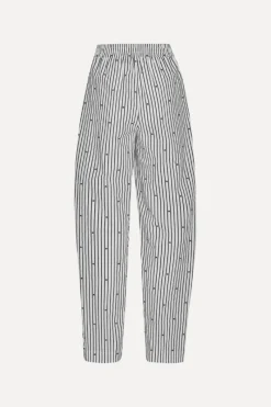 Pants-ROTATE Birger Christensen Poplin Tapered Pants Striped Black 1000 Black Comb. color