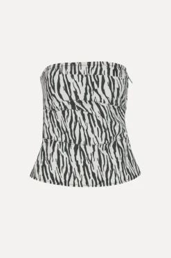 Tops-ROTATE Birger Christensen Printed Denim Top Black Print Egret Comb. color