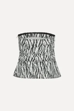 Tops-ROTATE Birger Christensen Printed Denim Top Black Print Egret Comb. color