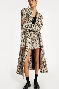 Skirts-ROTATE Birger Christensen Printed Faux Fur Skirt Black Print Egret Comb. color