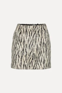 Skirts-ROTATE Birger Christensen Printed Faux Fur Skirt Black Print Egret Comb. color