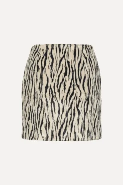 Skirts-ROTATE Birger Christensen Printed Faux Fur Skirt Black Print Egret Comb. color