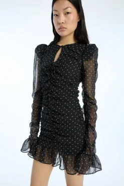 Mini Dresses|Dresses-ROTATE Birger Christensen Printed Long-sleeve Dress Black 1000 Black Comb. color
