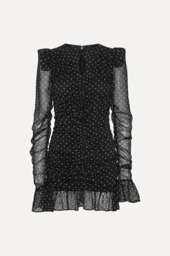 Mini Dresses|Dresses-ROTATE Birger Christensen Printed Long-sleeve Dress Black 1000 Black Comb. color