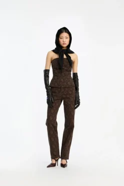 Pants-ROTATE Birger Christensen Printed Straight Jeans Brown Taupe Gray color