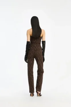 Pants-ROTATE Birger Christensen Printed Straight Jeans Brown Taupe Gray color