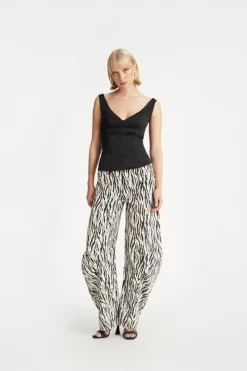 Pants-ROTATE Birger Christensen Printed Twill Cargo Pants Black Print Egret Comb. color