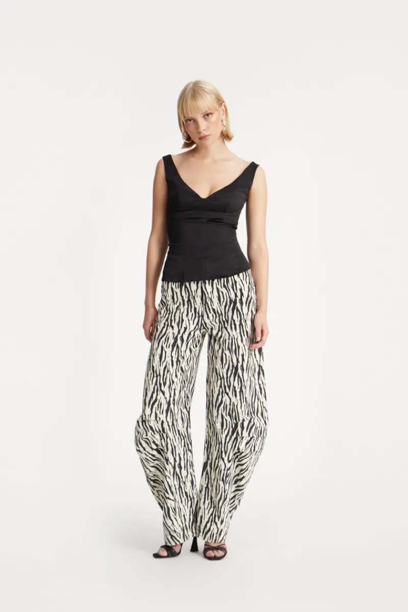 Pants-ROTATE Birger Christensen Printed Twill Cargo Pants Black Print Egret Comb. color