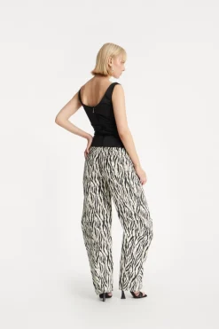 Pants-ROTATE Birger Christensen Printed Twill Cargo Pants Black Print Egret Comb. color