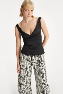 Pants-ROTATE Birger Christensen Printed Twill Cargo Pants Black Print Egret Comb. color