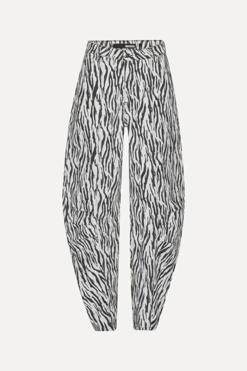 Pants-ROTATE Birger Christensen Printed Twill Cargo Pants Black Print Egret Comb. color
