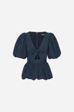 Tops-ROTATE Birger Christensen Puff Sleeve Bubble Top Dark Blue Navy Blazer color