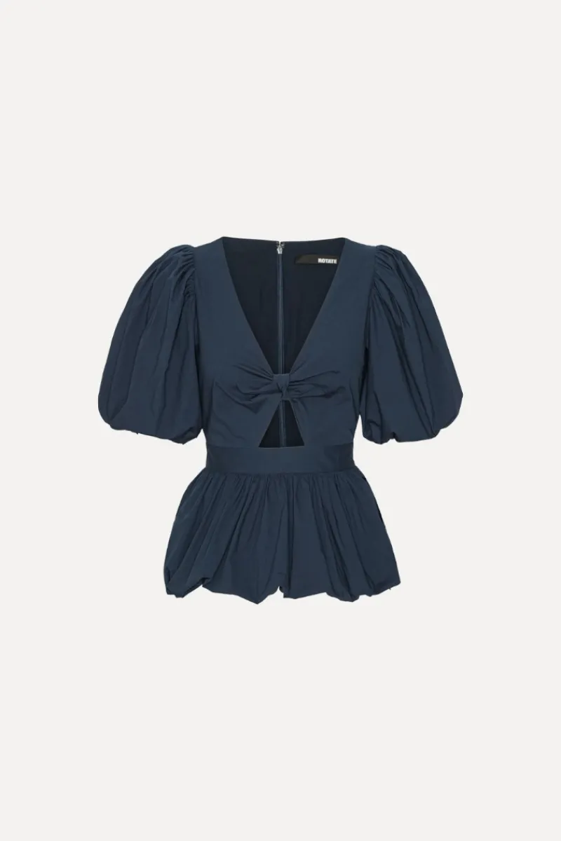 Tops-ROTATE Birger Christensen Puff Sleeve Bubble Top Dark Blue Navy Blazer color