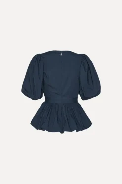 Tops-ROTATE Birger Christensen Puff Sleeve Bubble Top Dark Blue Navy Blazer color