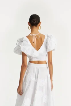 Tops-ROTATE Birger Christensen Puff Sleeve Cotton Top Bright White Bright White color