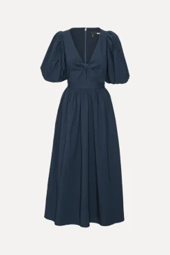 Midi Dresses|Dresses-ROTATE Birger Christensen Puff Sleeve Midi Dress Dark Blue Navy Blazer color