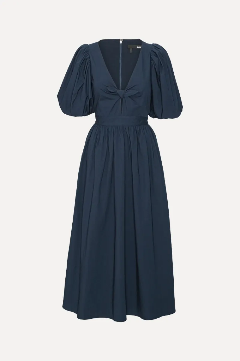Midi Dresses|Dresses-ROTATE Birger Christensen Puff Sleeve Midi Dress Dark Blue Navy Blazer color