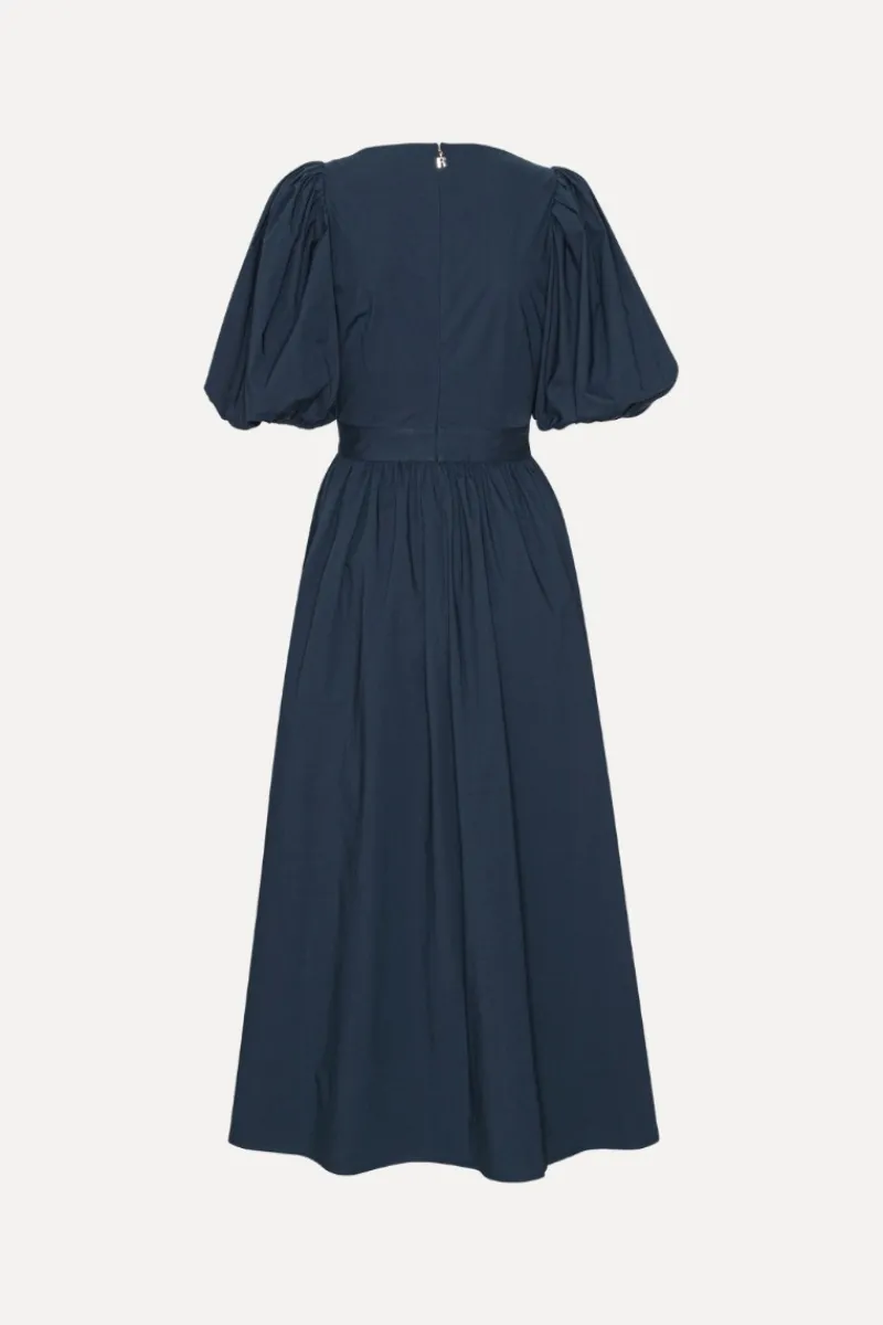 Midi Dresses|Dresses-ROTATE Birger Christensen Puff Sleeve Midi Dress Dark Blue Navy Blazer color