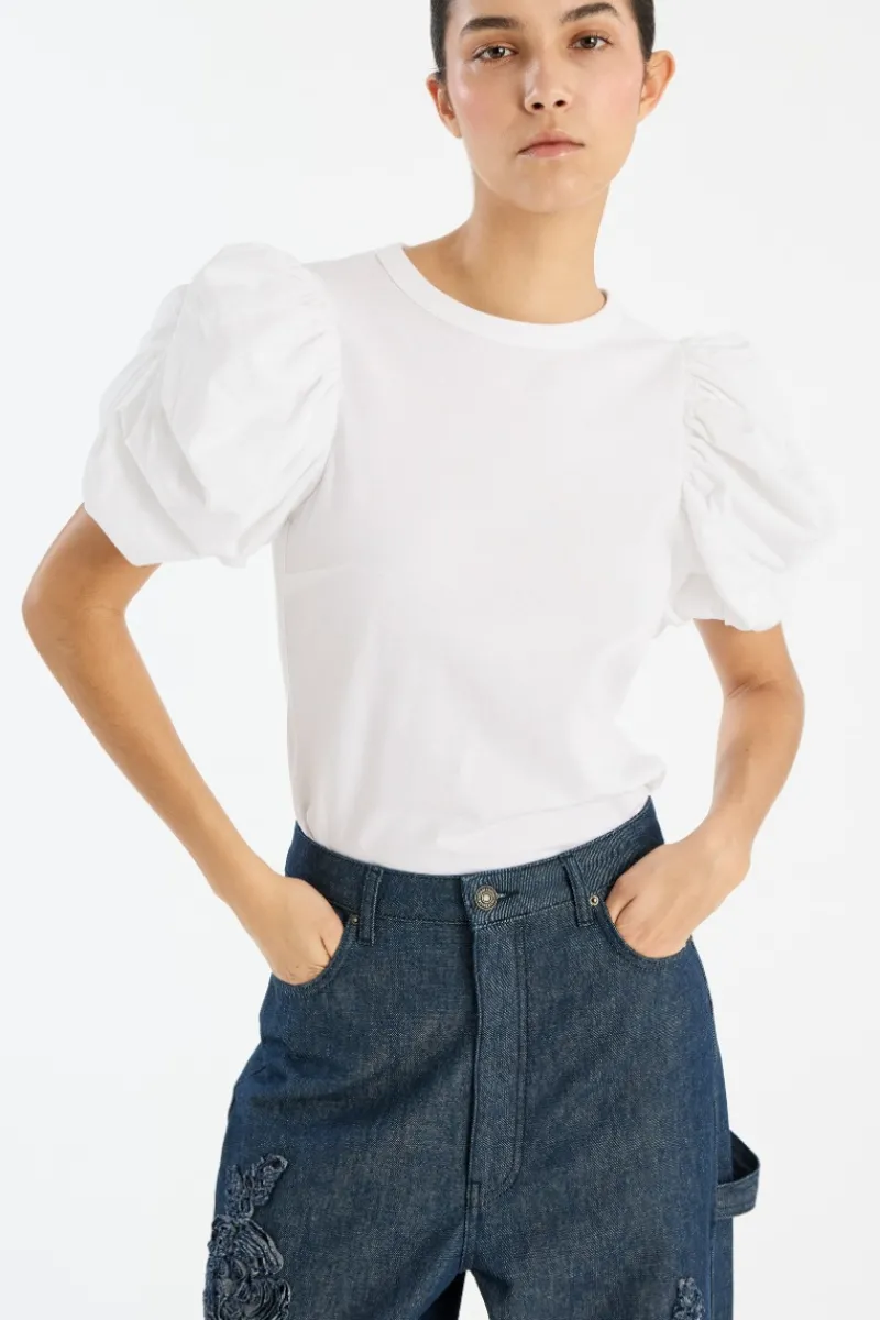 Tops-ROTATE Birger Christensen Puff Sleeve T-shirt Bright White Bright White color