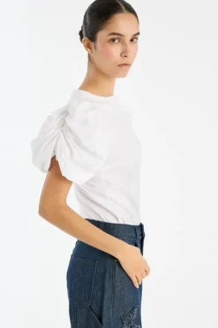 Tops-ROTATE Birger Christensen Puff Sleeve T-shirt Bright White Bright White color