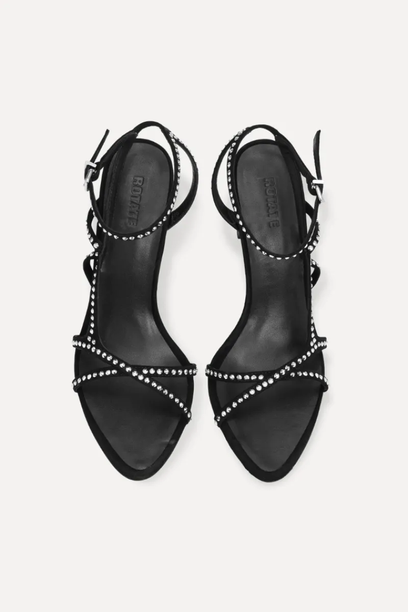 Shoes-ROTATE Birger Christensen Rhinestone Sandal Black Silver Comb. color