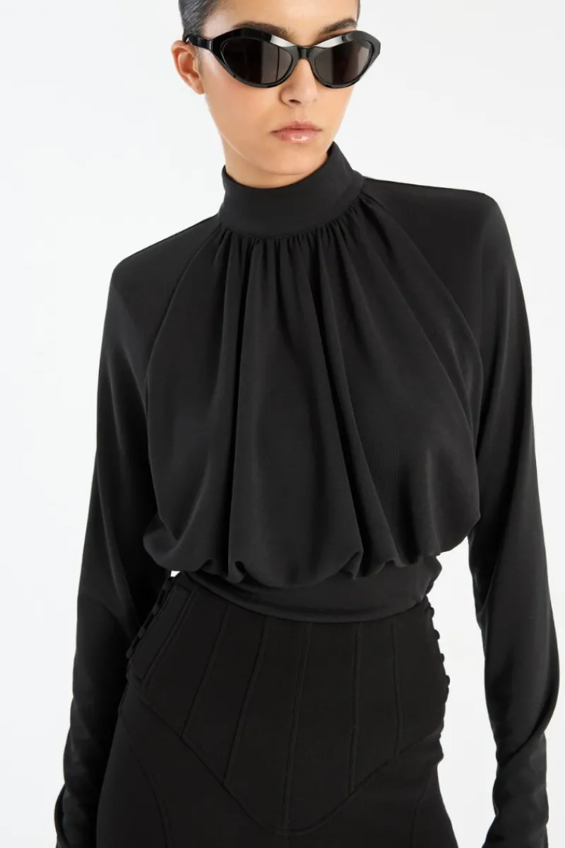 Tops-ROTATE Birger Christensen Ruched Ls Top Black Black color