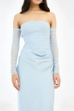 Maxi Dress|Dresses-ROTATE Birger Christensen Ruched Maxi Dress Light Blue Plein Air color