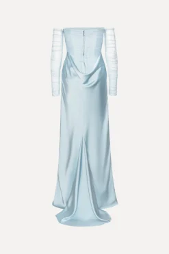 Maxi Dress|Dresses-ROTATE Birger Christensen Ruched Maxi Dress Light Blue Plein Air color
