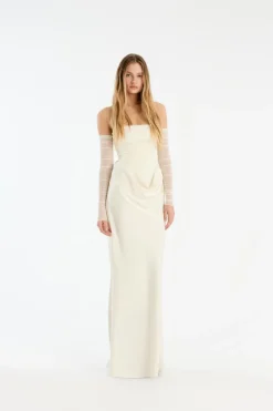 Bridal|Maxi Dress-ROTATE Birger Christensen Ruched Maxi Dress White Snow White color