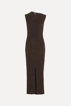 Midi Dresses|Dresses-ROTATE Birger Christensen Ruched Midi Dress Dark Brown CHICORY COFFEE color