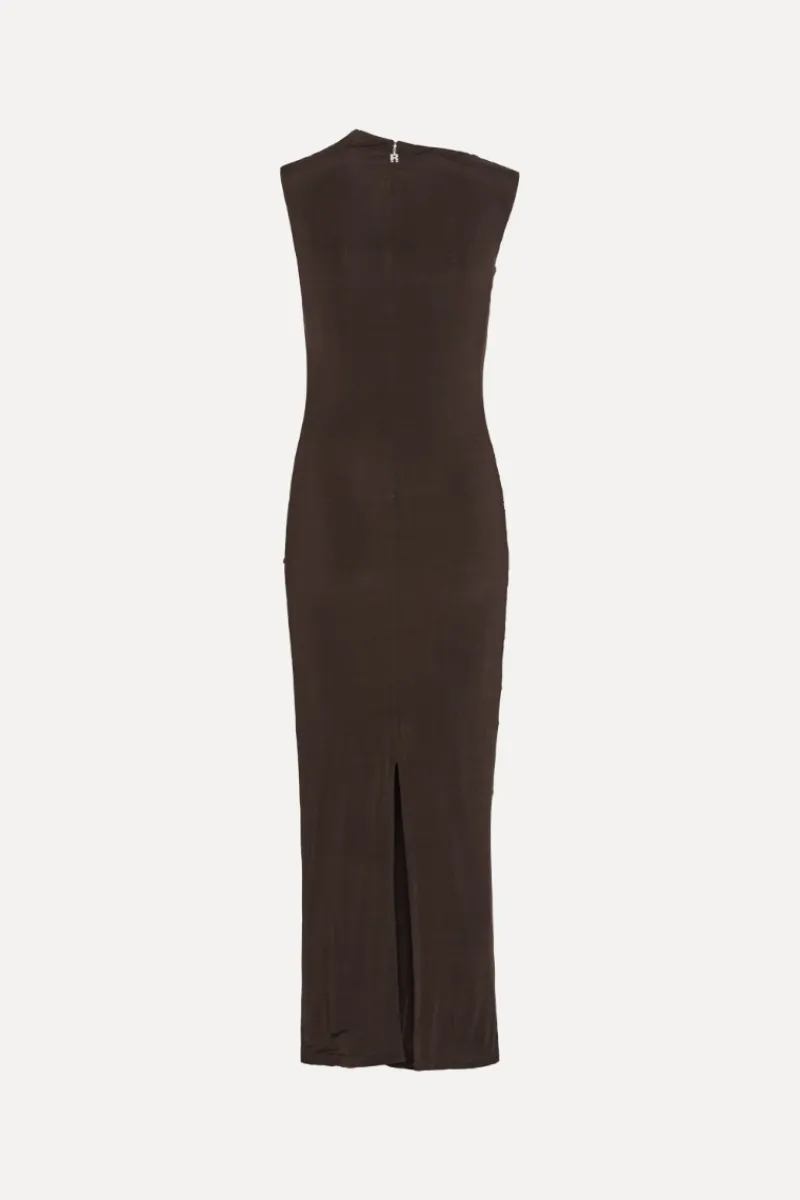 Midi Dresses|Dresses-ROTATE Birger Christensen Ruched Midi Dress Dark Brown CHICORY COFFEE color