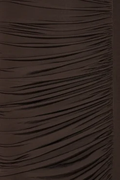 Midi Dresses|Dresses-ROTATE Birger Christensen Ruched Midi Dress Dark Brown CHICORY COFFEE color