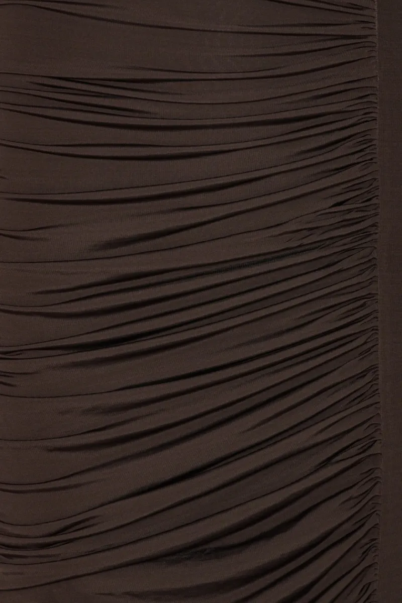 Midi Dresses|Dresses-ROTATE Birger Christensen Ruched Midi Dress Dark Brown CHICORY COFFEE color