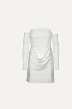 Bridal|Mini Dresses-ROTATE Birger Christensen Ruched Mini Dress White Egret color