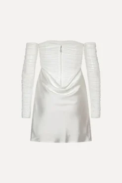 Bridal|Mini Dresses-ROTATE Birger Christensen Ruched Mini Dress White Egret color