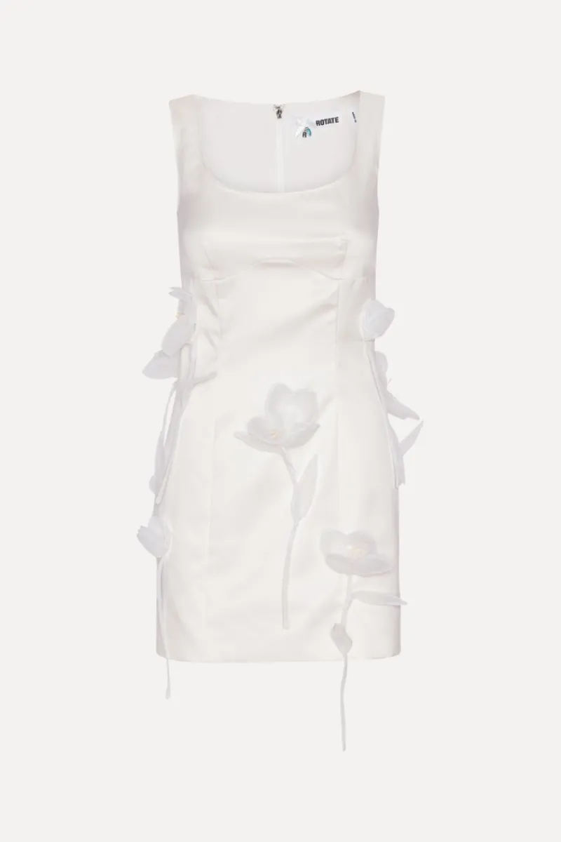 Bridal|Mini Dresses-ROTATE Birger Christensen Satin Big Flower Dress White Egret color