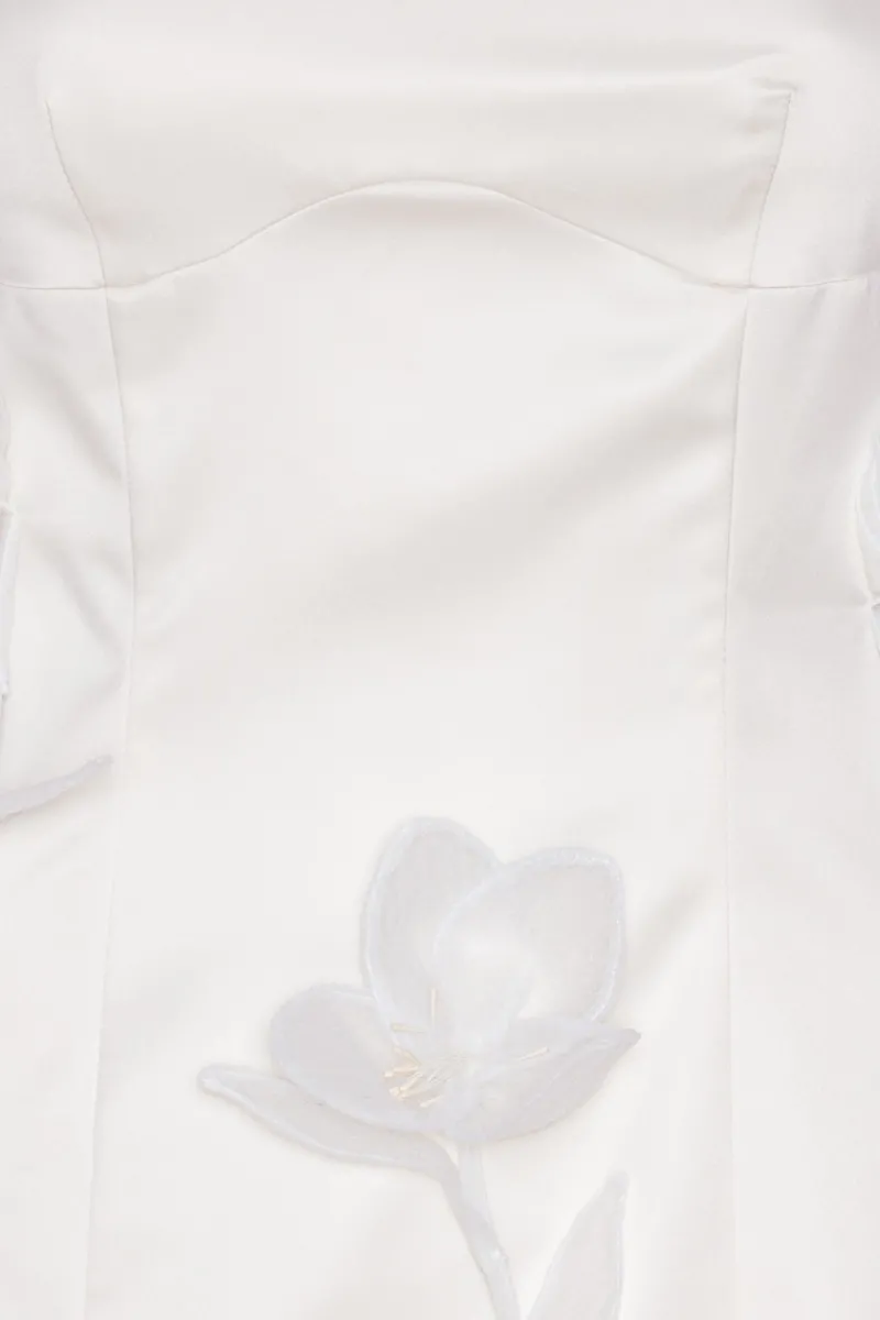 Bridal|Mini Dresses-ROTATE Birger Christensen Satin Big Flower Dress White Egret color