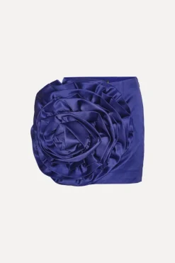 Skirts-ROTATE Birger Christensen Satin Big Flower Skirt Dark Blue Mazarine Blue color