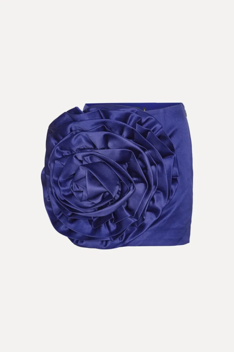 Skirts-ROTATE Birger Christensen Satin Big Flower Skirt Dark Blue Mazarine Blue color