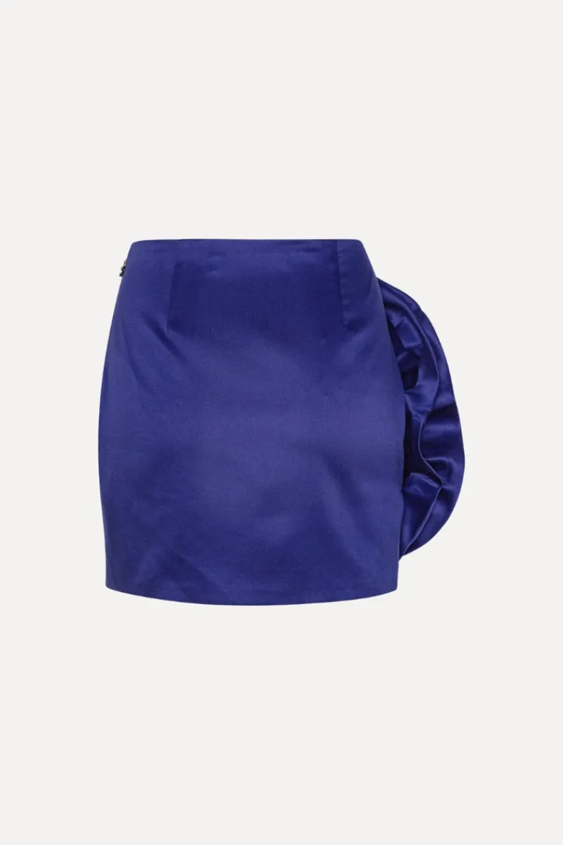 Skirts-ROTATE Birger Christensen Satin Big Flower Skirt Dark Blue Mazarine Blue color