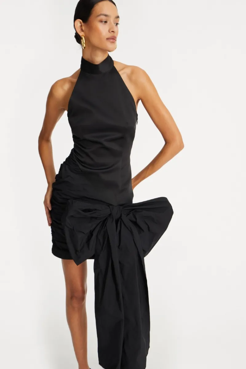 Mini Dresses|Dresses-ROTATE Birger Christensen Satin Bow Dress Black Black color
