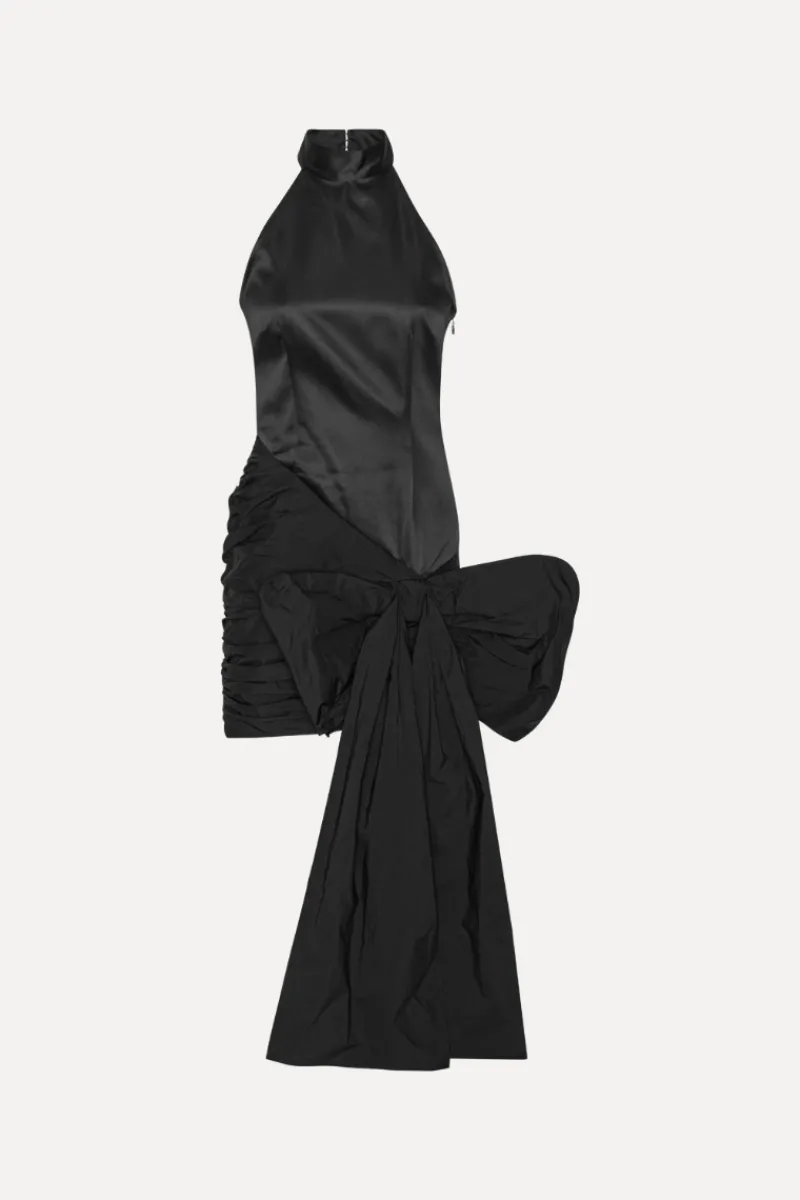 Mini Dresses|Dresses-ROTATE Birger Christensen Satin Bow Dress Black Black color