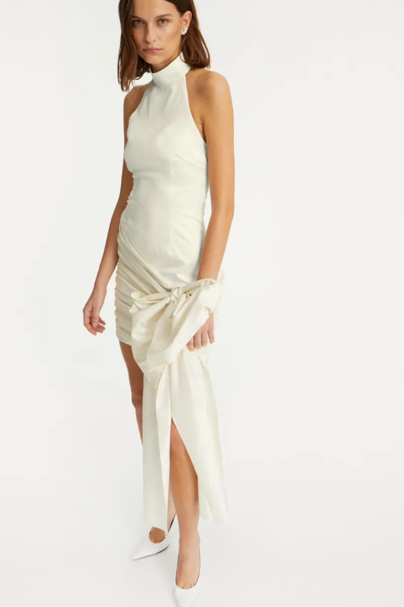 Bridal|Mini Dresses-ROTATE Birger Christensen Satin Bow Dress Creme White Egret color